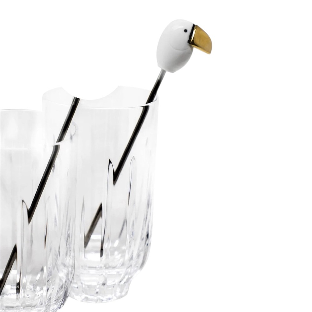 Lladro spanish porcelain toucan white glass stirrer